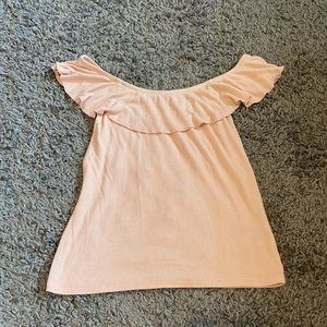 Blush cropped over the shoulder shirt